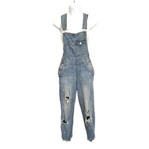 RSQ TILLY'S Distressed Denim Overalls Sz 1 Grunge Y2K Baddie Streetwear Festival